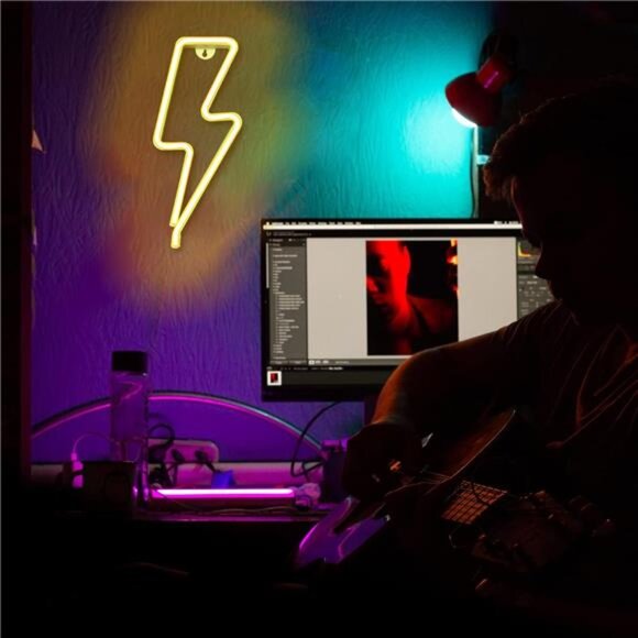 Neon Signs Lightning Bolt Neon Light Sign for Wall Decor, Battery or USB Powered - Picture 4 of 7